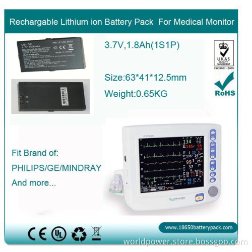 Rechargable Lithium Ion Battery Pack for Medical Patient Monitor (1S1P)
